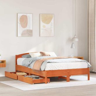 vidaXL Cama Sin Colch&oacute;n Madera Maciza De Pino Marr&oacute;n Cera 140x190 Cm Vidaxl
