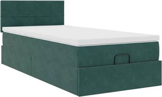 vidaXL Estructura De Cama Otomana Con Colch&oacute;n Terciopelo Verde Oscuro Vidaxl