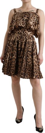 Dolce & Gabbana Womens Brown Leopard Print Sleeveless A-Line Dress