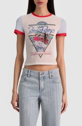Alice & Olivia Tess The Beach Boys Graphic Mesh T-shirt in Summer In Paradise at Nordstrom, Size X-Small