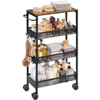 Yaheetech Yaheetech Carrito De Cocina M&oacute;vil De 4 Niveles Con Encimera De Madera Ganchos Asa Carro De Almacenaje Para Ba&ntilde;o Sal&oacute;n Marr&oacute;n R&uacute;stico