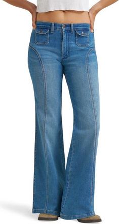 Wrangler Seamed Patch Pocket Flare Jeans in Hazy Horizon at Nordstrom, Size 29