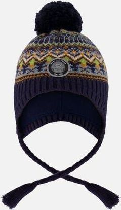 Deux par Deux Lined Peruvian Knit Hat with Pompom in Taupe And Navy at Nordstrom, Size 18-24 M