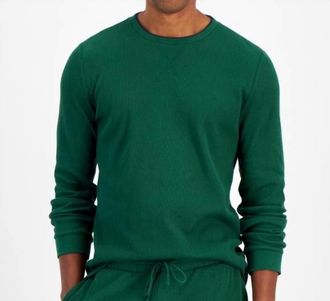 Club Room Waffle Long-Sleeve T-Shirt In Dark Green