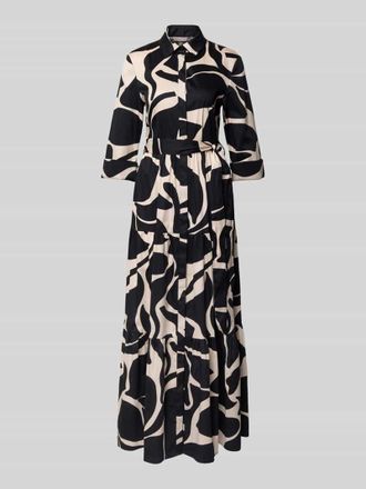 Christian Berg Cocktail Maxikleid aus Baumwoll-Mix mit Umlegekragen in Beige, Gr&ouml;&szlig;e 40