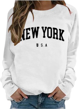Generic Women Casual Brooklyn New York Letter Graphic Sweatshirt Crewneck Drop Shoulder Fleece Pullover Shirt Tops 2025