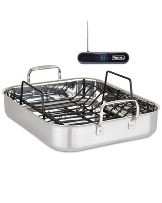 Viking 3-Ply Stainless Steel Roaster With Rack & Bonus Digital Thermometer