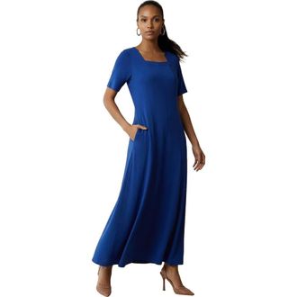 Jessica London Square Neck Maxi Dress in Dark Sapphire at Nordstrom, Size Medium