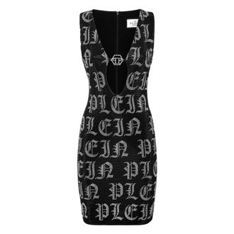 Philipp Plein Mini Jurk Gothic Plein Strass - Dames - Feestkleedjes - Zwart - L - Polyester - Kleedjes