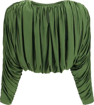 Self Portrait Draped Gather Blouse - Green