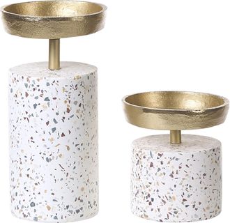 Beliani Conjunto De 2 Candeleros De Metal Dorado Multicolor Terrazo Accesorio Kaengan