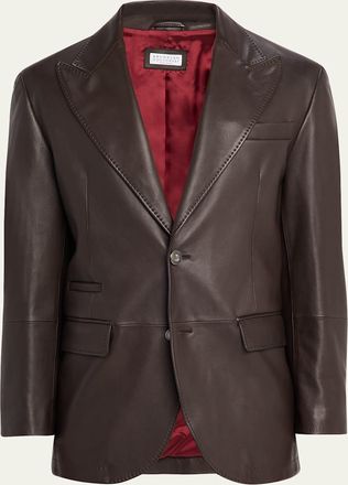 Brunello Cucinelli Mens Matte Calfskin Peak Lapel Blazer