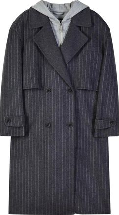 Patrizia Pepe Cappotto Doppiopetto a Righe - - Coats - Donna - Grigio - XS