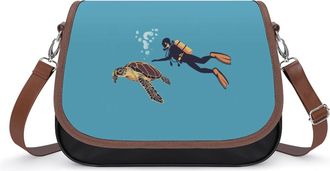 Generic Dive Sea Turtles Crossbody Bag Womens Handbag PU Message Bags Shoulder Purse with Adjustable Strap