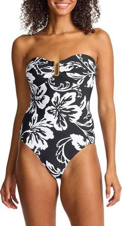 Tommy Bahama Sunset Blooms Underwire UPF 50+ One-Piece Swimsuit in Black at Nordstrom, Size 12