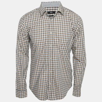 HUGO BOSS Boss By Hugo Boss Brown Checks Cotton Slim Fit Shirt