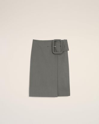 Ami Grey New Wool Big Buckle Belted Midi Skirt Grey - 34 - for Women