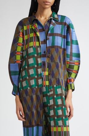 Pleats Please Issey Miyake Harmony Pleated Three Quarter Sleeve Midi Dress in Blue at Nordstrom, Size 5