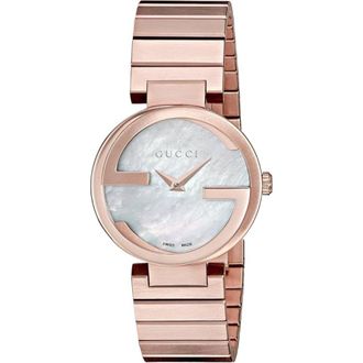 Gucci Womens YA133515 Interlocking Mother of Pearl Dial Ladies Watch - Rose Gold - One Size