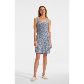 Lands End Silky Knit Mini Shift Dress in Navy/clear Blue Ditsy Floral at Nordstrom, Size X-Small