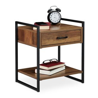 Relaxdays Set 2 Mesitas De Noche, Con Caj&oacute;n, Estilo Industrial, Mesa Cama, Sal&oacute;n Y Dormitorio, 50 X 43 X 37 Cm, Marr&oacute;n Y Negro