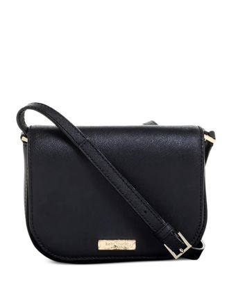 Kate Spade New York flap-top logo-plaque shoulder bag - women - Calf Leather - One Size - Black