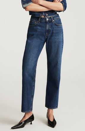 Mavi Savannah High Waist Wide Straight Leg Jeans in Deep Brushed Classic Denim at Nordstrom, Size 30 29