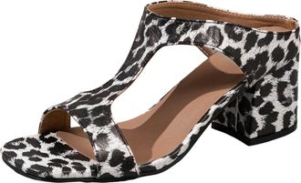 Generic 2026 Women Slippers European Plus Size Fashionable Sexy Leopard Print Bag And Sandals Thick Heels High Fish Mouth Hollow For (Black, 4.5)