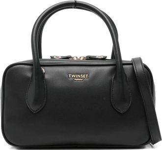Twinset Medium Bowler Bag met Logo - Dames - Handtassen - Zwart - ONE Size - Polyester - Tassen