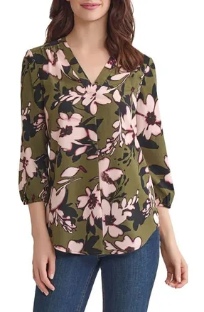 Jones New York Floral Print Tunic in Jasper Green Multi at Nordstrom, Size X-Large