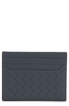Bottega Veneta Intrecciato Piccolo Leather Card Holder in 8073 Black/Thunder at Nordstrom