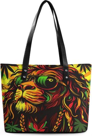 Generic Weed Rasta Liones Jamaica Flag Tote Bags for Women Cute Shoulder Purses Handbags