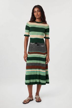 Karen Millen Womens Knit Jacquard Stripe Detail Short Sleeve Midi Dress - Multicolour Viscose - Size X-Small