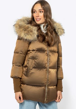 Wittchen Damesjas met Bontkap Goud Nylon