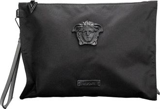 Versace Versace Large Black Nylon Fabric Medusa Convertible Pouch Clutch Wristlet Womens Bag