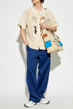 Palm Angels Trousers With Logo, Mens, Navy Blue