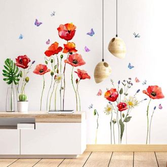 OEM Vinilos Decorativos De Amapolas, Vinilos De Flores Rojas, Vinilos De Plantas Y Mariposas, Vinilos Para Dormitorio, Sala De Estar, Cocina, Decoraci&oacute;n D