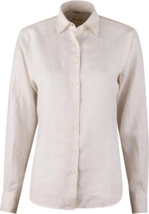 Stenstr&ouml;ms Beige Linnen Oversized Shirt met Parelknopen - Dames - Overhemden - Beige - 2XL - Linnen - Overhemden