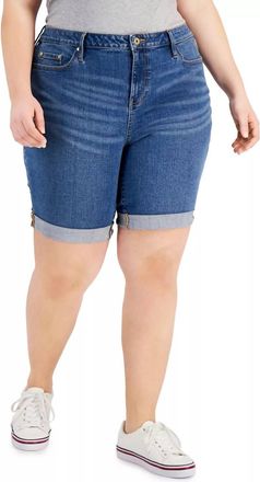 Tommy Hilfiger Cuffed Denim Cape Short - Plus In Blue