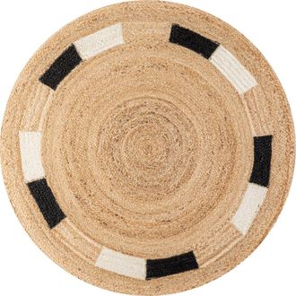 Jonathan Y Designs Porto Geometric Jute Circle Round Area Rug in Natural/cream/black at Nordstrom, Size 4Ft 0In X 4Ft 0In