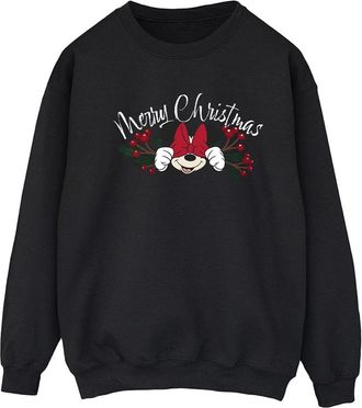 Disney Dames/Dames Minnie Mouse Kerstmis Holly Sweatshirt (Zwart)