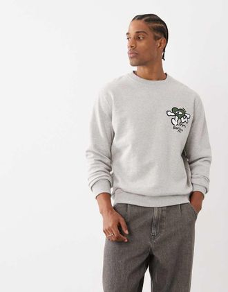 Barbour x Mul - Felpa girocollo grigia con stampa grafica sul retro-Grigio