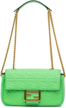 Fendi Pre-owned Fendi Zucca Embossed Leather Chain Midi Baguette Ladies 8BR793 AH9C 238 0189