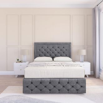 Sloomy Vienna Coniston Bed Set, No Drawers Mattress & 54 Headboard in Dark Grey | Size: Small Single