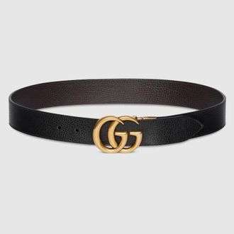 Gucci Reversible Leather Belt With Double G Buckle, Size Gucci 105, Black