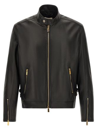 Versace Black Solid Mandarin Collar Jacket
