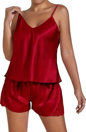 Generic Ladies Fleece Pyjamas Size 14 Ladies Silk Pyjamas Women S Sexy Satin Ruffled Pajamas Sets Shorts Sets Sleepwear Satin Pajamas Shorts Set Nightwear For