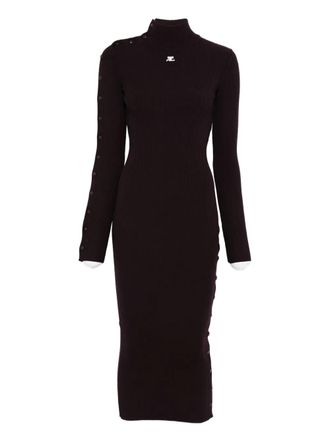 Courrèges ribbed button-detail dress - women - Viscose/Polyester - M - Purple