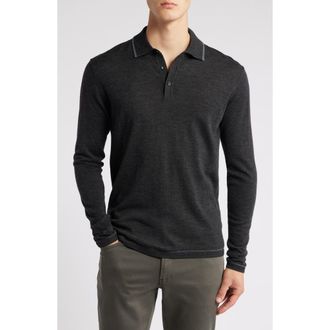 Robert Barakett Roman Long Sleeve Merino Wool Sweater Polo in Charcoal at Nordstrom Rack, Size Xx-Large
