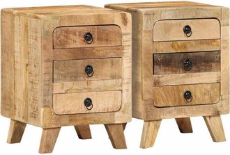 vidaXL Vidaxl - Bedside Cabinet 2 pcs 37x32x50 cm Solid Wood Rough Mango